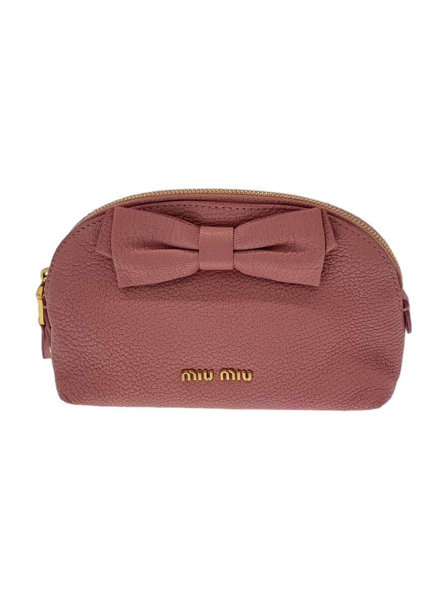 【中古】MIU MIU◆MIU MIU ミュウミュウ 合切袋/なめし革/PNK/5ND009/シュロの葉合切袋【御徒面子】