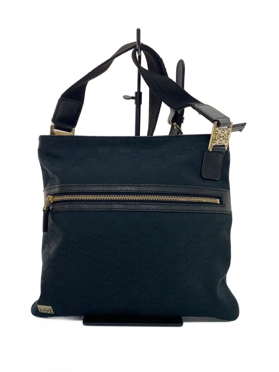 【中古】GUCCI◆ショルダーバッグ_GG帆布_導管ビット/帆布/黒いこと【御徒面子】