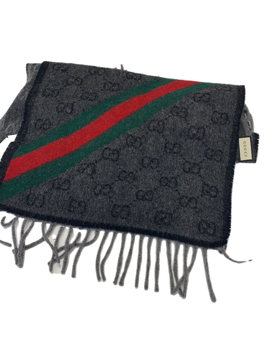 【中古】GUCCI◆えり巻き/羊毛/GRY/メンズ【服飾雑貨他】