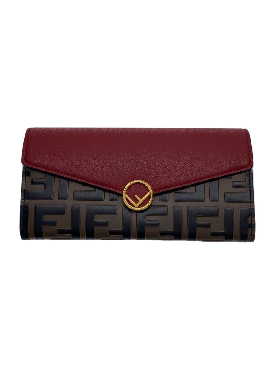 【中古】FENDI◆長銭入れ/なめし革/RED/ズッカ柄/型押し/レディース【服飾雑貨他】