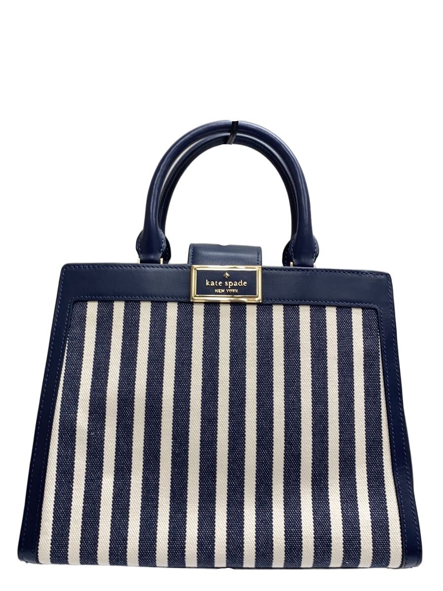 【中古】kate spade new york◆リーガン 縞模様 帆布 サッチェル/帆布/NVY/縞模様【御徒面子】