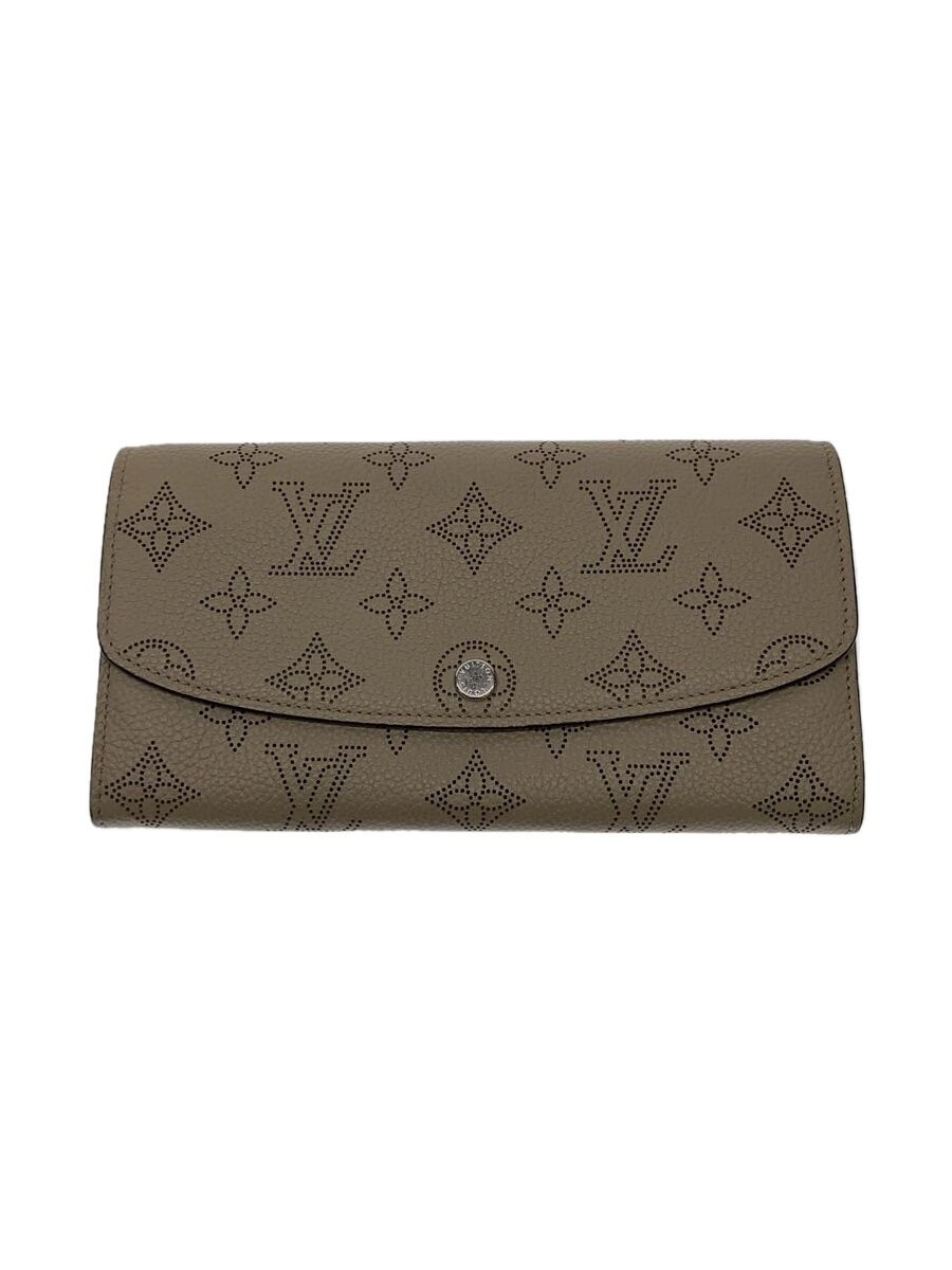 【中古】LOUIS VUITTON◆ポルト・フォイユ・イリス_マヒナ_BEG_ガレ/レザー/BEG/レディース【服飾雑貨他】