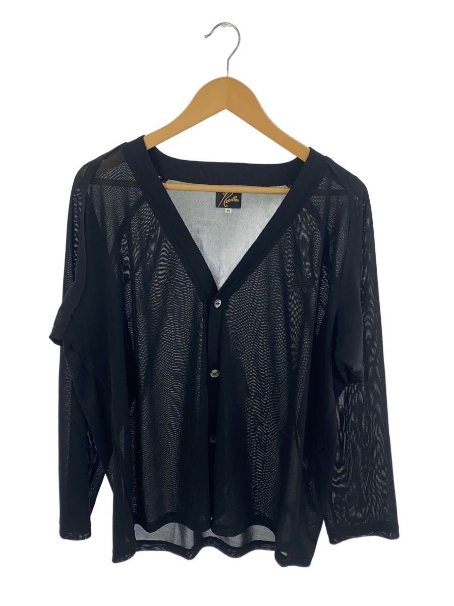 【中古】Needles◆V Neck Cardigan Poly Mesh/ジレー(薄っぺら)/M/人絹/BLK/KP243【メンズウェア】