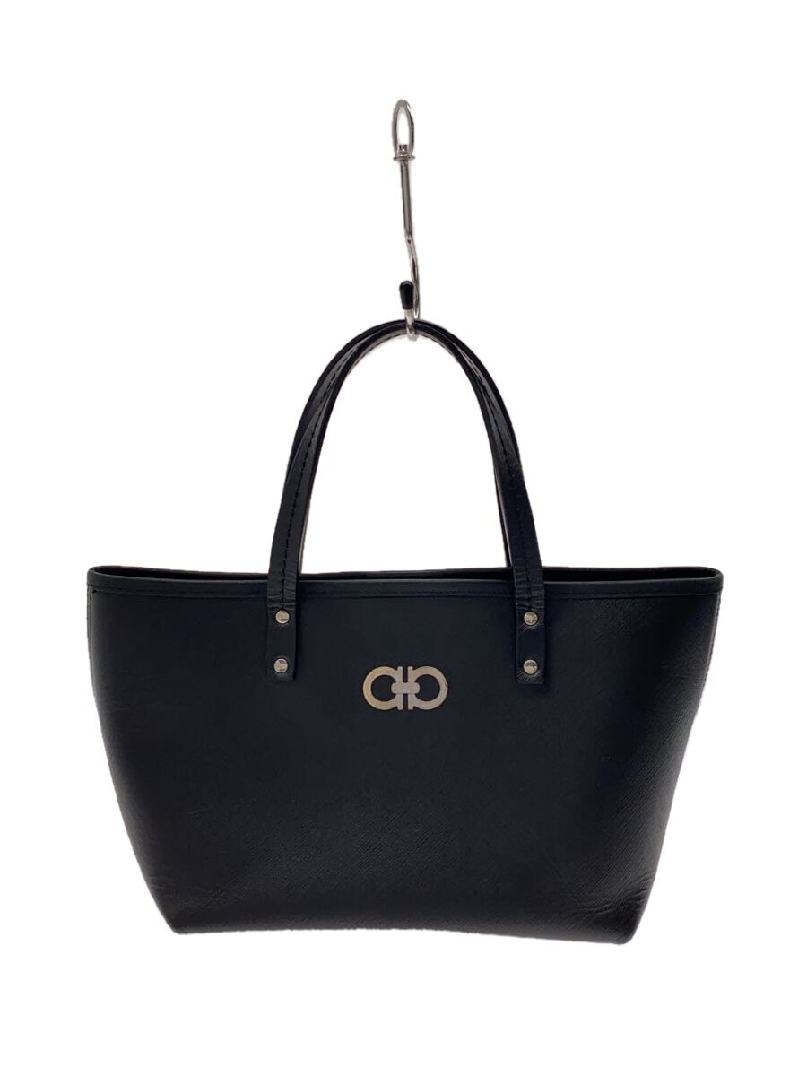 【中古】Salvatore Ferragamo◆ハンドバック/なめし革/BLK/無地/金-21 A372【御徒面子】
