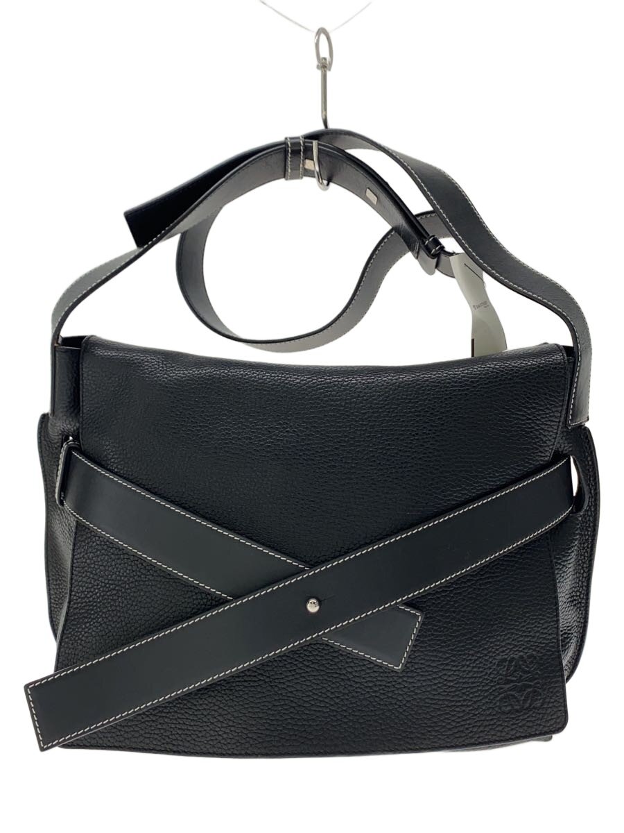 【中古】LOEWE◆ショルダーバッグ/なめし革/黒いこと【御徒面子】