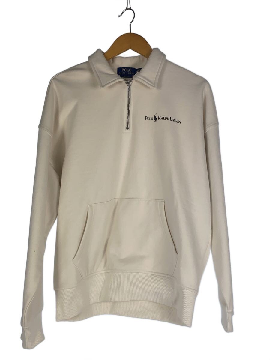 【中古】POLO RALPH LAUREN◆24AW/リラックスドフィットロゴカラードスウェットシャツ/汗水/M/綿織物/WHT/無地【メンズウェア】