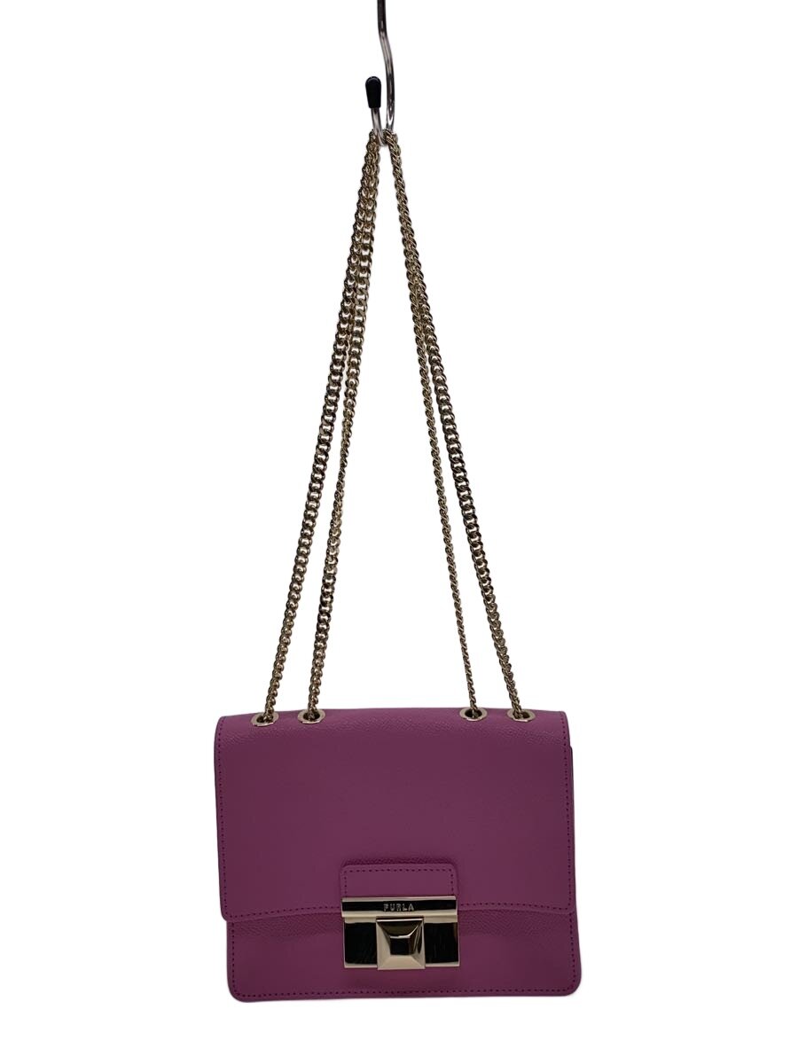 【中古】FURLA◆ショルダーバッグ/なめし革/PNK/無地【御徒面子】