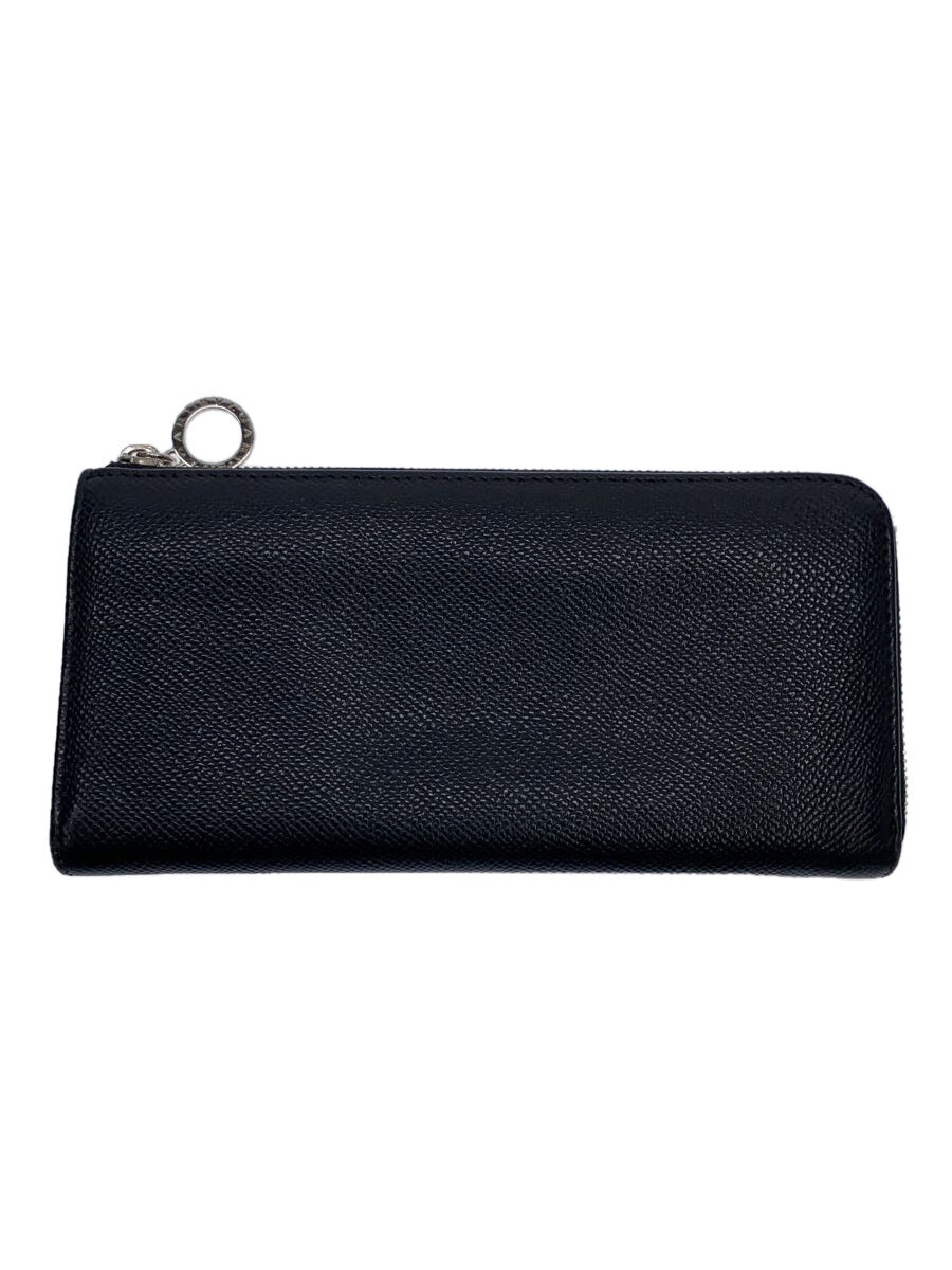 【中古】BVLGARI◆長紙入れ/なめし革/BLK/無地/メンズ【服飾雑貨他】