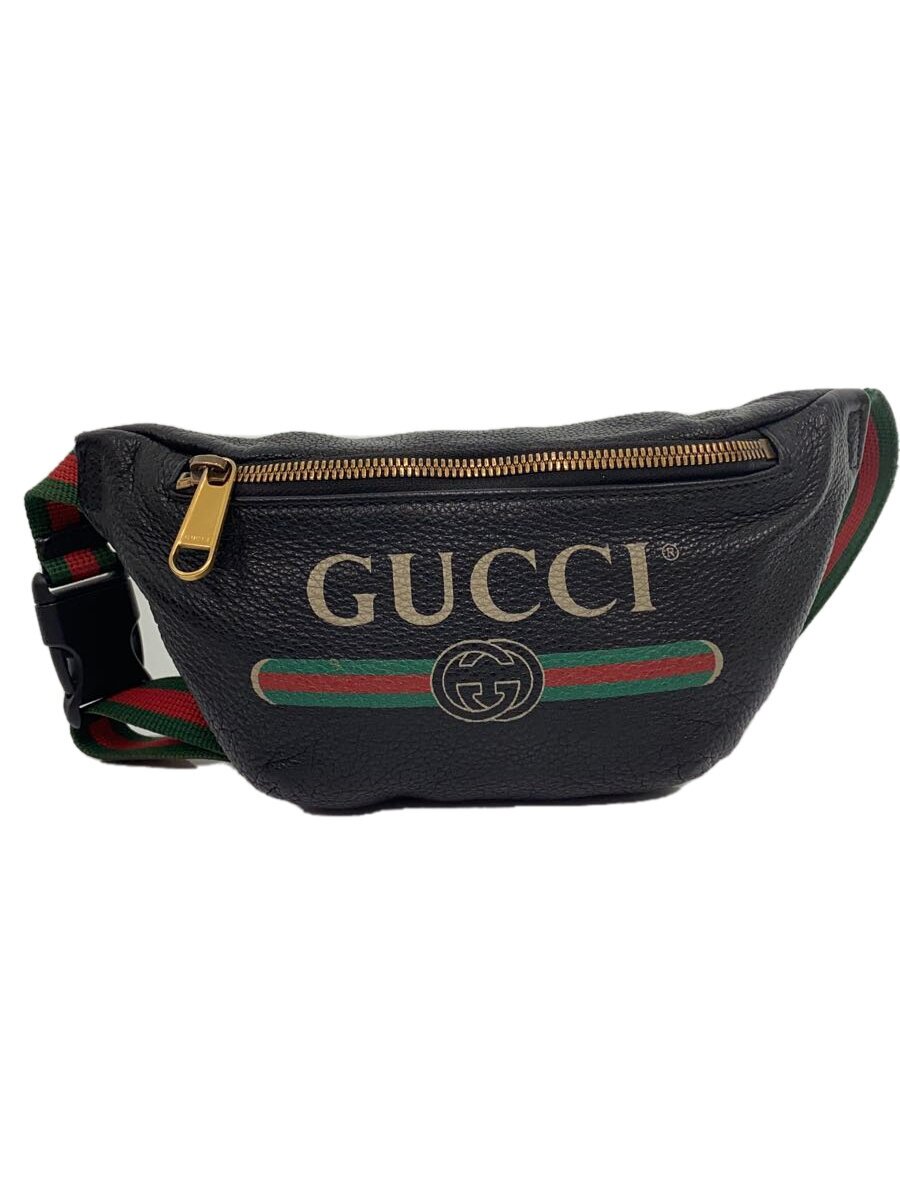 【中古】GUCCI◆酉の方角御徒面子/なめし革/BLK/527792 467891/ロゴプリントスモールベルトバッグ//【御徒面子】
