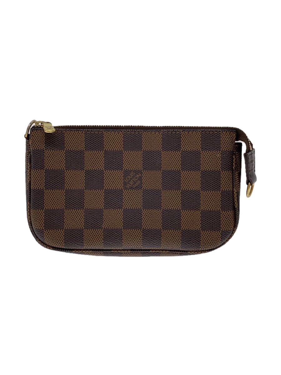 【中古】LOUIS VUITTON◆ミニ・ポシェット・アクセソワール_ダミエ・エベヌ_BRW/PVC/BRW【御徒面子】