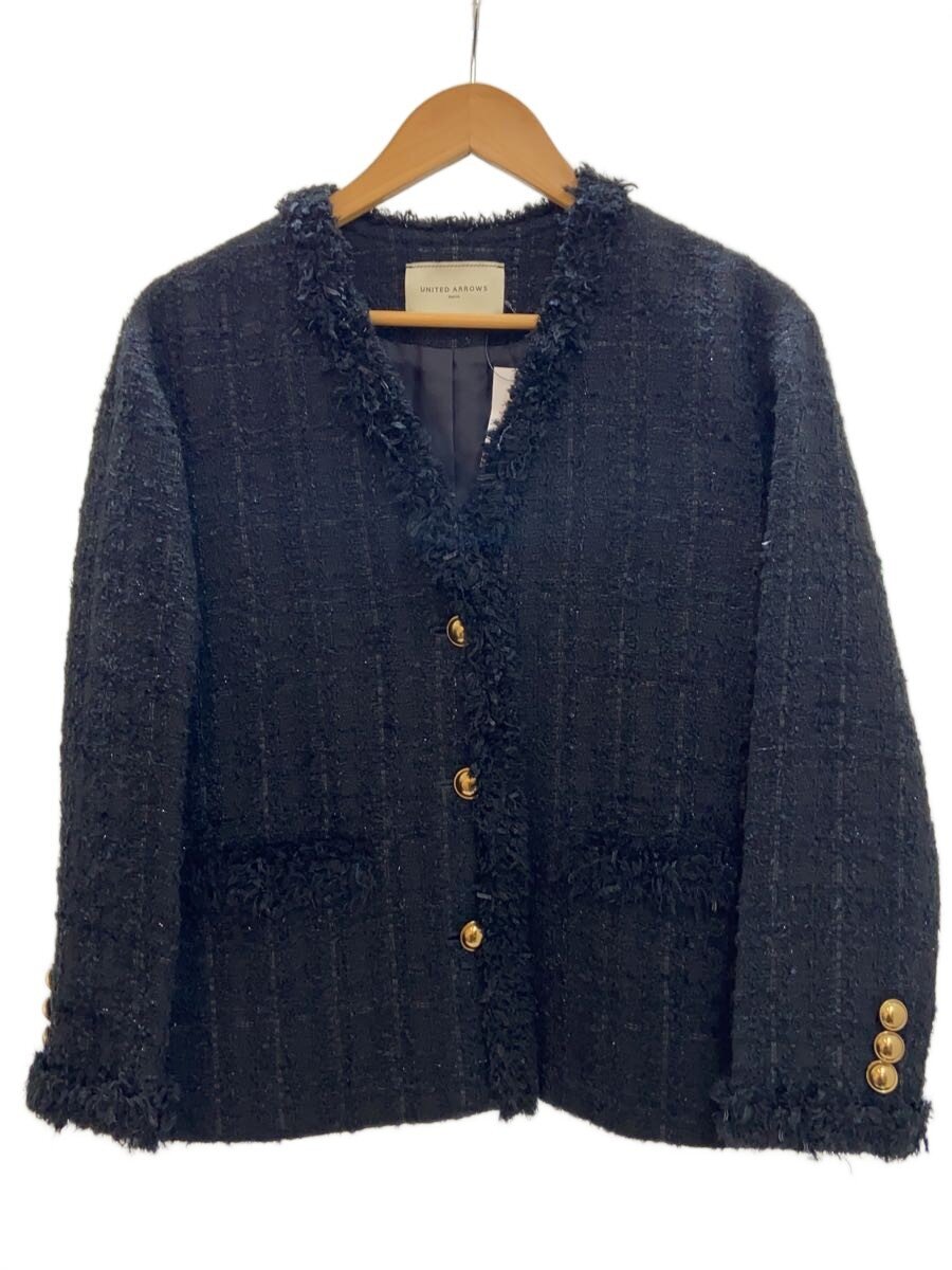 【中古】UNITED ARROWS◆ファンシーツィードVのど首/上衣/36/人絹/黒いこと/無地/1522-144-5093//【レディース御召しもの】
