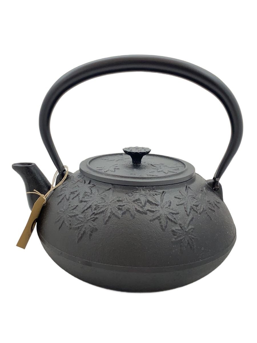 【中古】南部地方金物◆鉄瓶/及源鋳造/茶の葉々もみじ/IH相応う/BLK/H-187/1.2L【勝手もと装置】