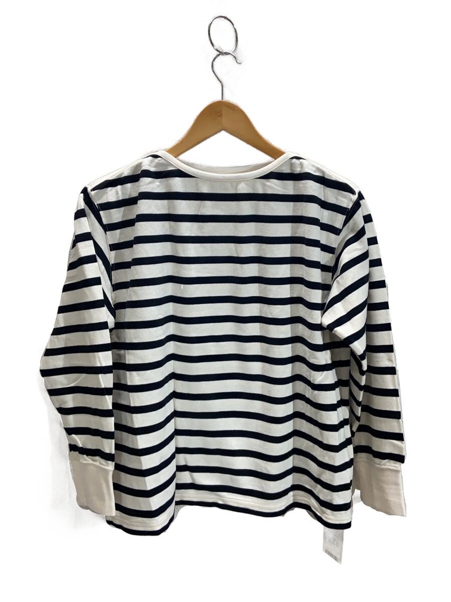 【中古】nest Robe◆ラッセルボーダースクエアトップス/長袖カットソー/FREE/綿織物/WHT/同盟罷工ライ【レディース御召しもの】