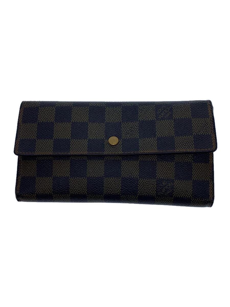 【中古】LOUIS VUITTON◆ポルト・トレゾール・インターナショナル_ダミエ・エベヌ_BRW/PVC/BRW/メンズ【服飾雑貨他】