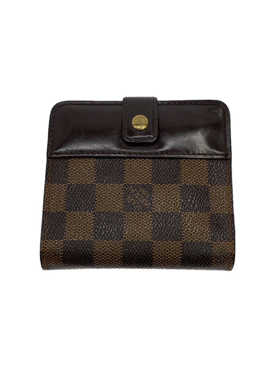 【中古】LOUIS VUITTON◆コンパクト・ジップ_ダミエ・エベヌ_BRW/PVC/BRW/レディース【服飾雑貨他】