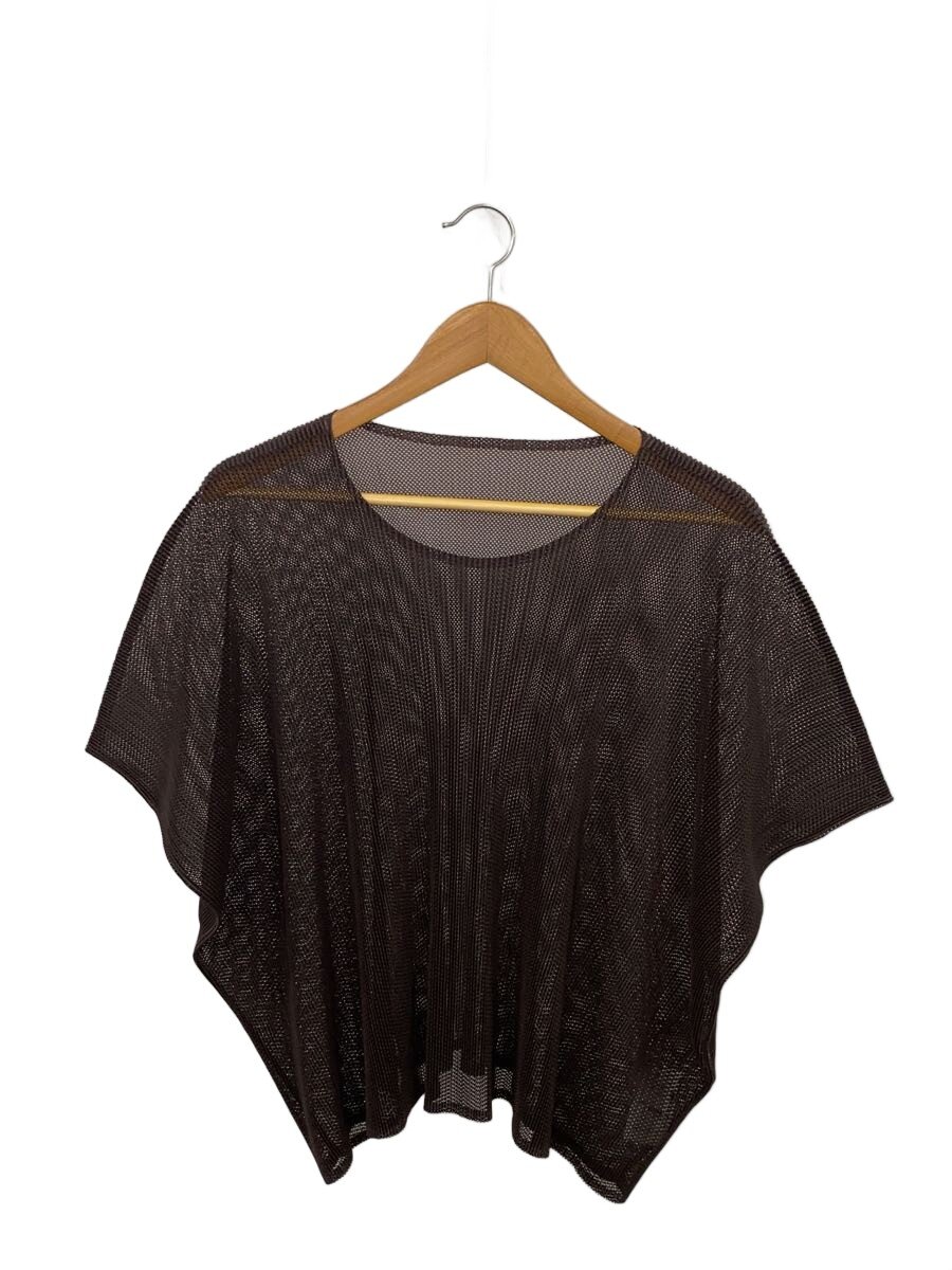 【中古】PLEATS PLEASE ISSEY MIYAKE◆メッシュ筋目半袖カットソー/3/ポリエステル/BRW/FK262/? NULL ?【レディース御召しもの】