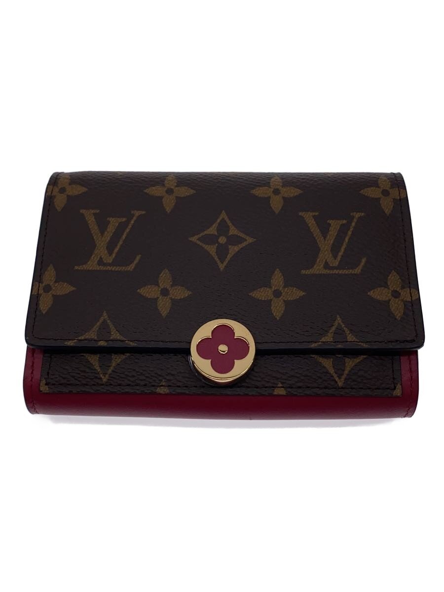 【中古】LOUIS VUITTON◆ポルト・フォイユ・フロール・コンパクト_モノグラム・帆布/PVC/BRW/レディース【服飾雑貨他】