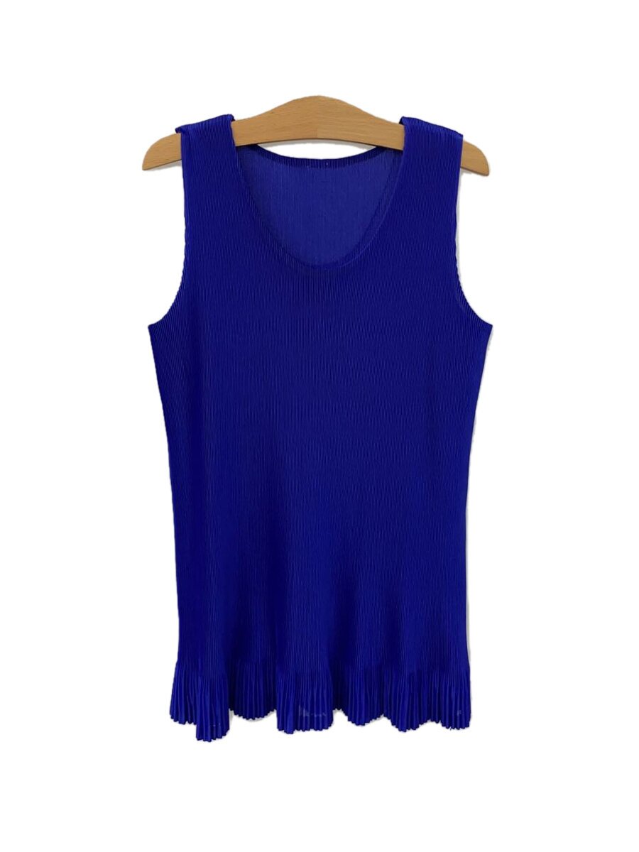 【中古】PLEATS PLEASE ISSEY MIYAKE◆ノースリーブカットソー/3/ポリエステル/BLU/無地/PP01FK341//【レディース御召しもの】