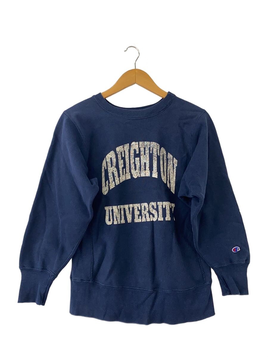 【中古】Champion◆汗水/S/綿織物/NVY/リバースウィーブ/USA製/CREIGHTON/80s【メンズウェア】