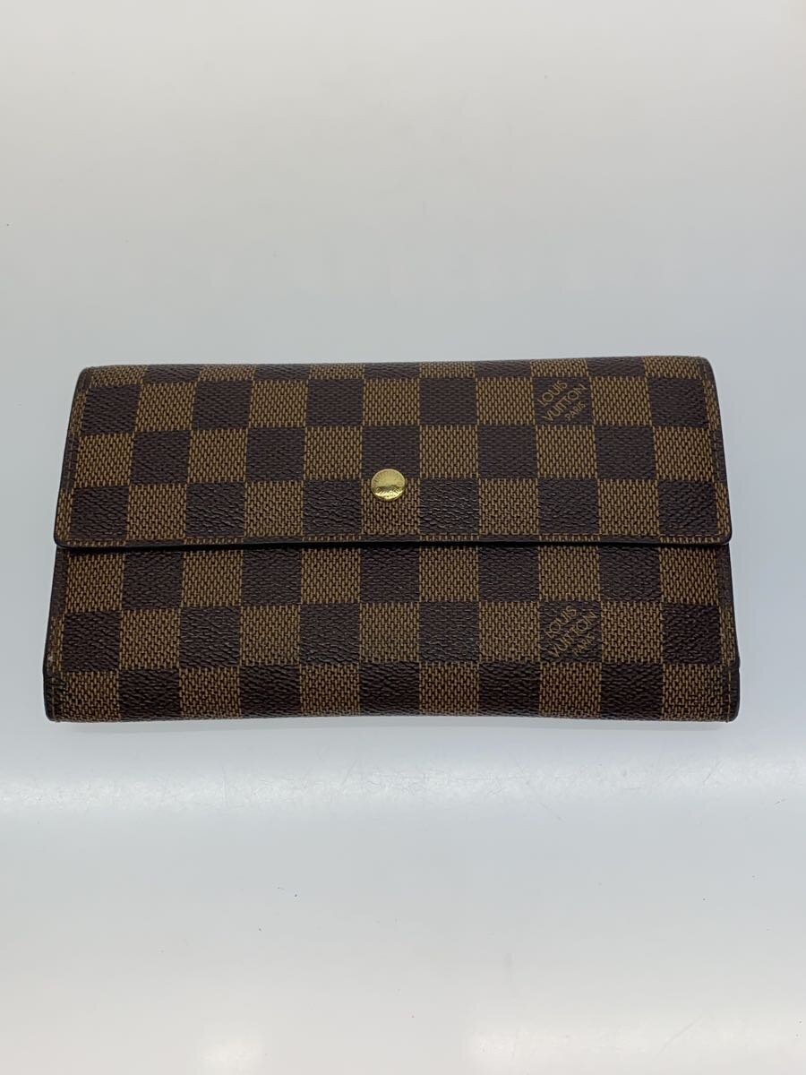 【中古】LOUIS VUITTON◆ポルト・トレゾール・インターナショナル_ダミエ・エベヌ_BRW/PVC/BRW/レディース【服飾雑貨他】