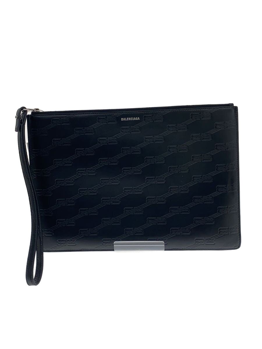 【中古】BALENCIAGA◆合切袋/なめし革/BLK/総柄/717791 1000 0 527545【御徒面子】