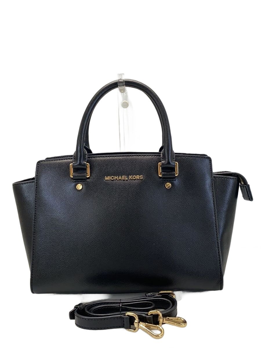 【中古】MICHAEL KORS◆2WAY/ハンドバック/ストラップ付/なめし革/BLK/OX-1804【御徒面子】