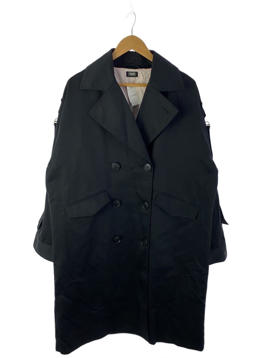 【中古】PAMEO POSE◆CHAMELEON COAT/トレンチコート/ポリエステル/BLK/2323200001【レディース御召しもの】