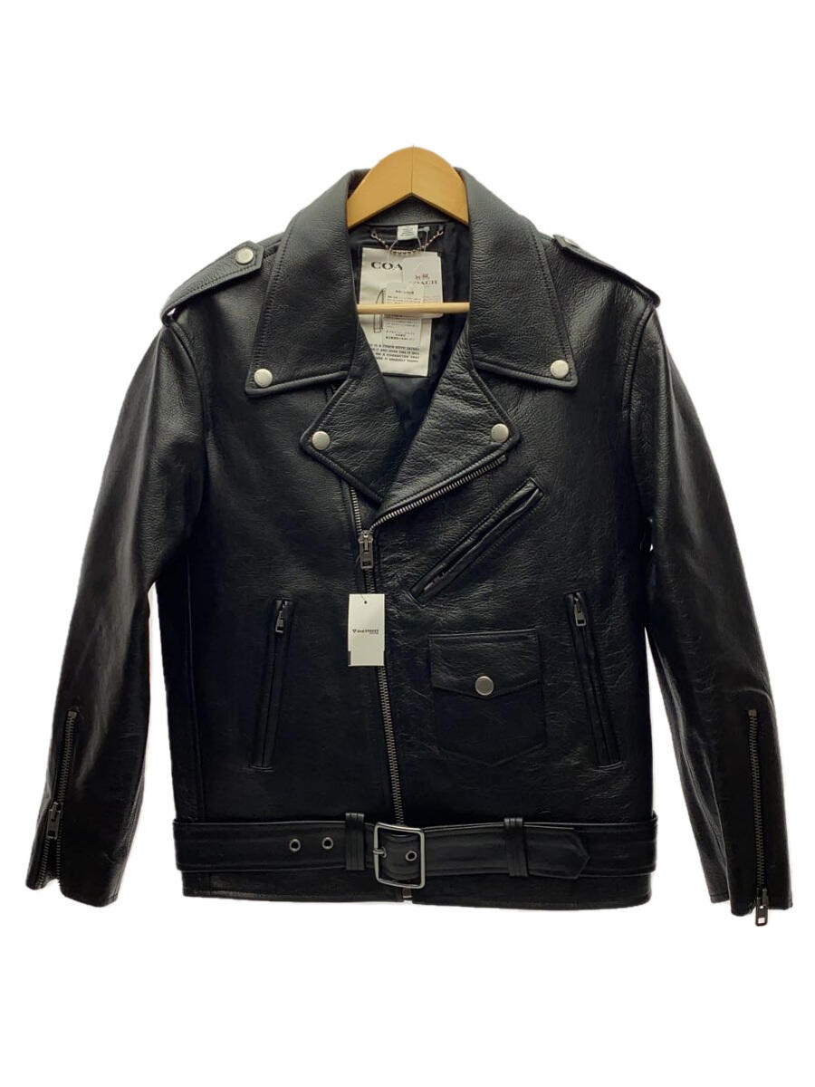 COACH コーチ　肉厚 カウレザー　メンズ　シングルライダースジャケット　XS COACH コーチ レザー シングル ライダース ジャケット ブラック