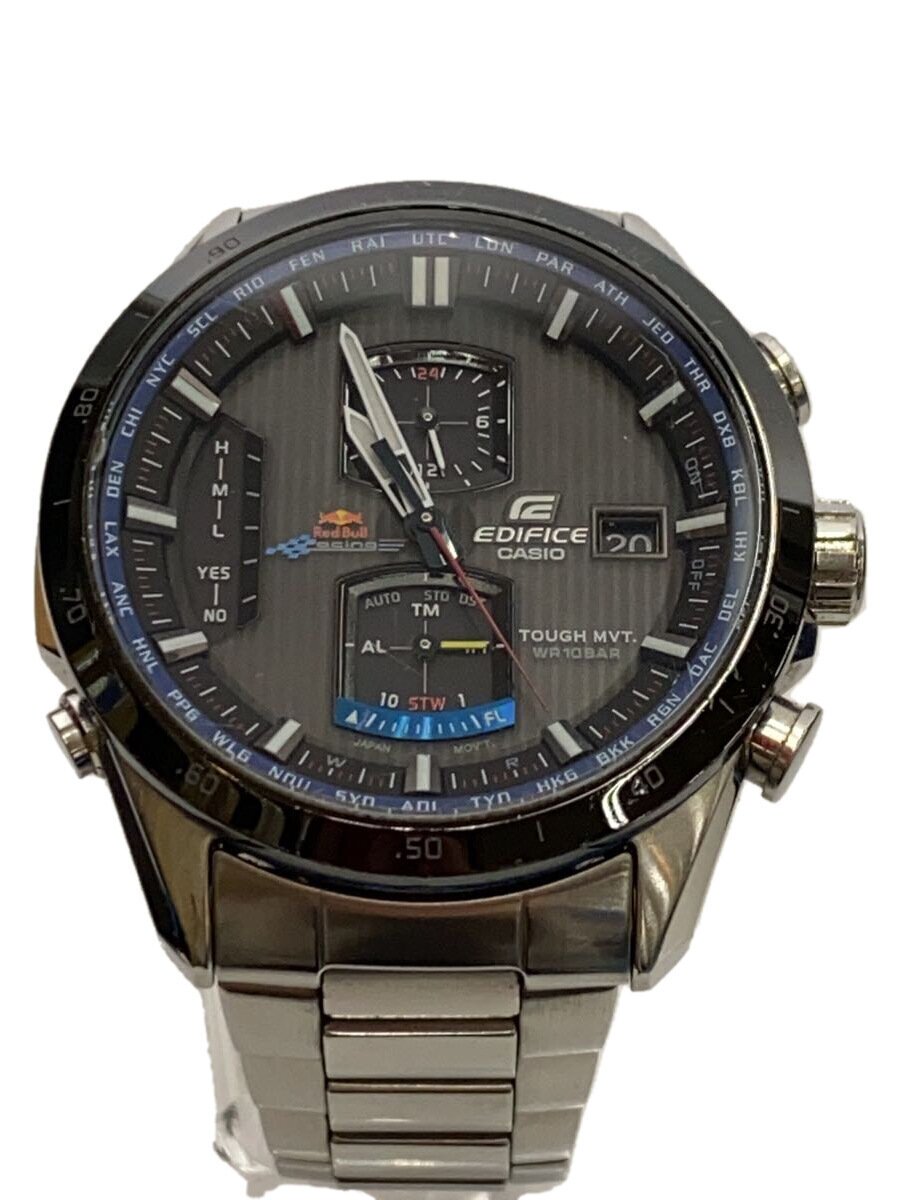 【中古】CASIO◆ソーラーウオッチ・EDIFICE/デジアナ/ステンレス鋼/SLV/SLV/SS【服飾雑貨他】