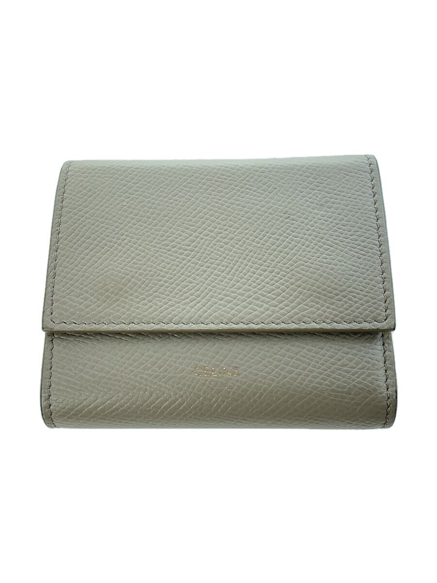 【中古】CELINE◆スモールトリフォールドウォレット/3つ折り紙入れ/なめし革/BEG/無地/レディース【服飾雑貨他】