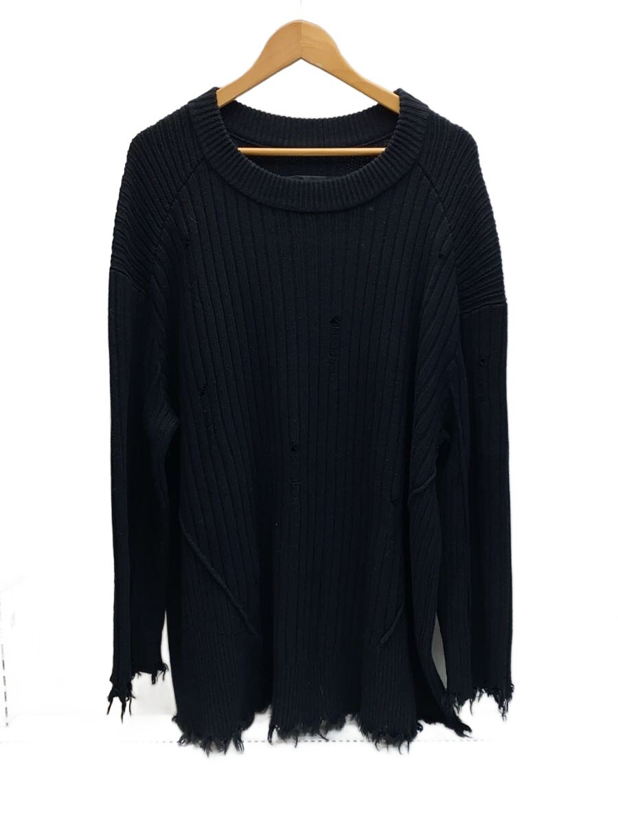 【中古】Professor.E◆編み物・ティーシャツ(薄っぺら)/50/綿織物/BLK/24FW-DESTROYED KNIT【メンズウェア】