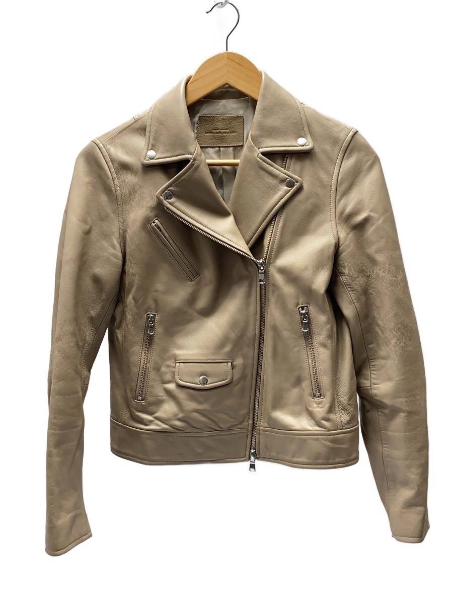 【中古】UNITED ARROWS green label relaxing◆ダブルライダースジャケット/40/羊革/BEG/3625-199-1098【レディース御召しもの】