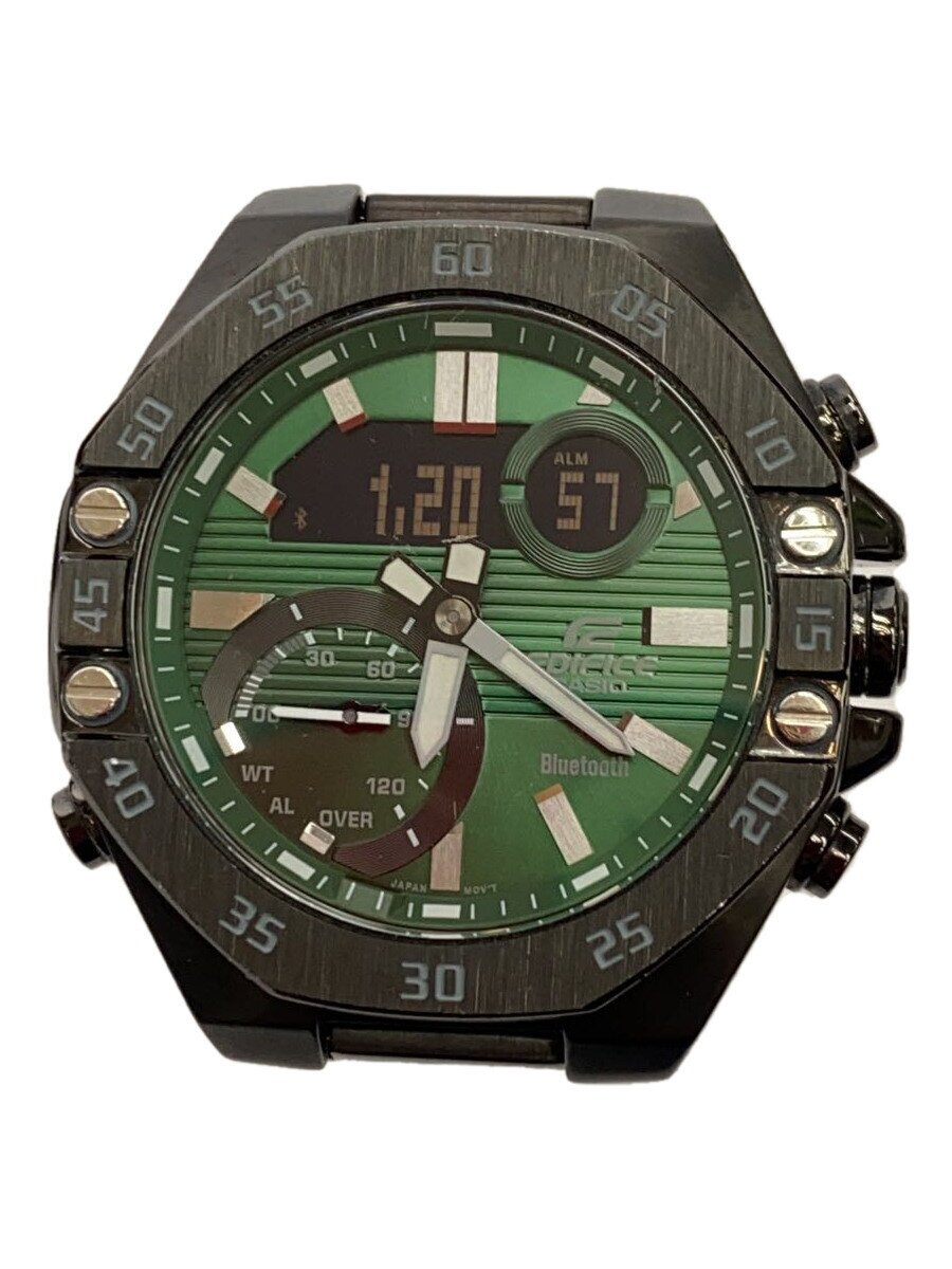【中古】CASIO◆石英ウオッチ/デジアナ/ステンレス鋼/GRN/BLK/SS/ECB-10//【服飾雑貨他】