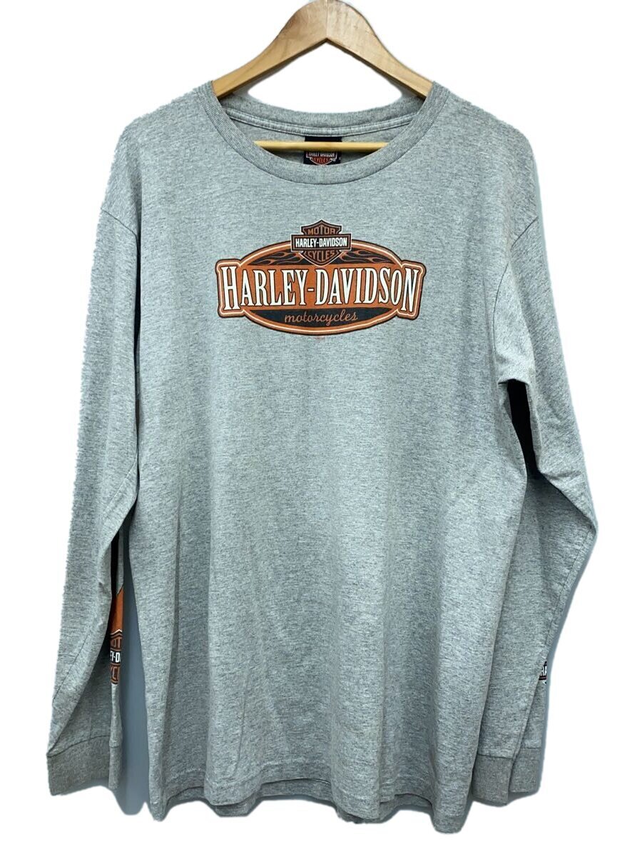 【中古】HARLEY DAVIDSON◆00s/ファイヤーパターン/袖プリ/長袖ティーシャツ/L/綿織物/GRY//【メンズウェア】