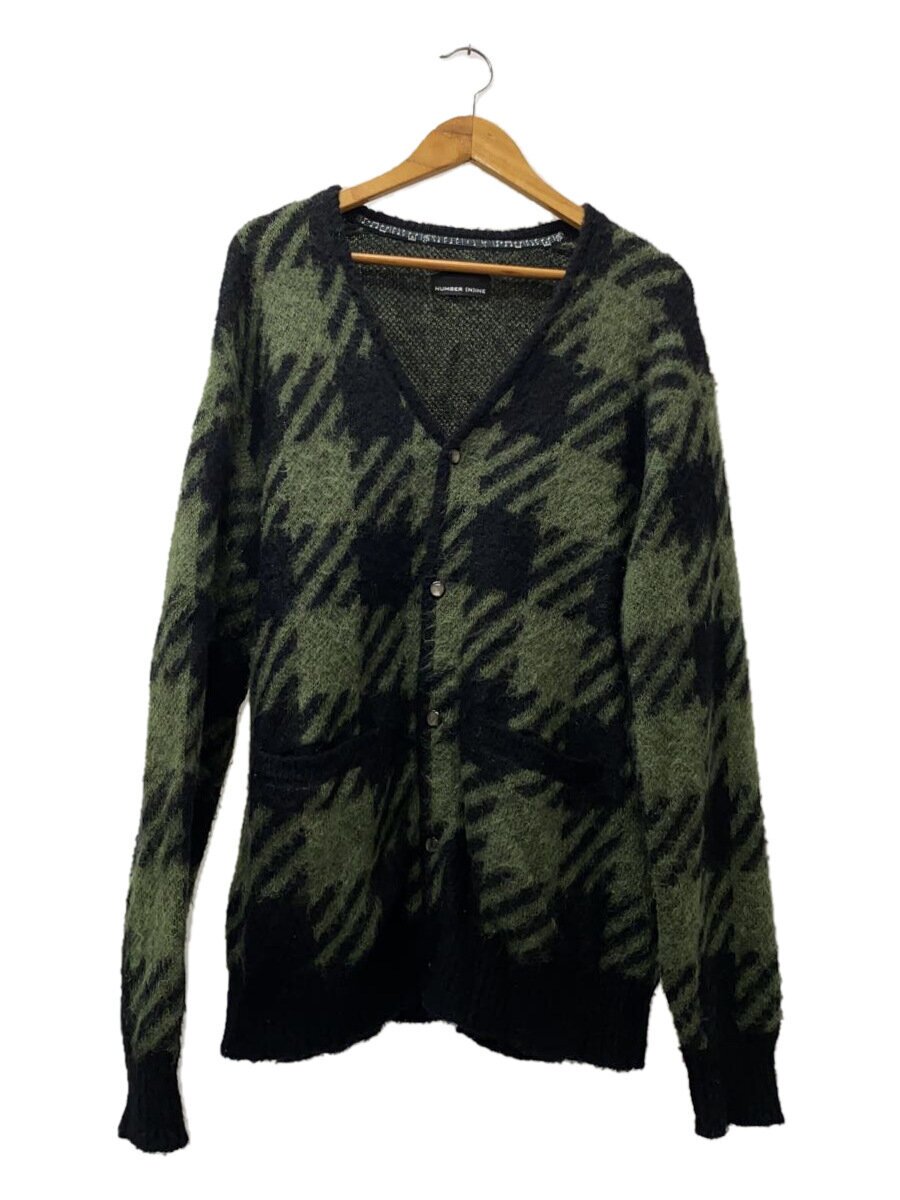 【中古】NUMBER (N)INE◆モヘヤ混/ジレー(薄っぺら)/4/アクリル樹脂/GRN/バッファローチェック【メンズウェア】