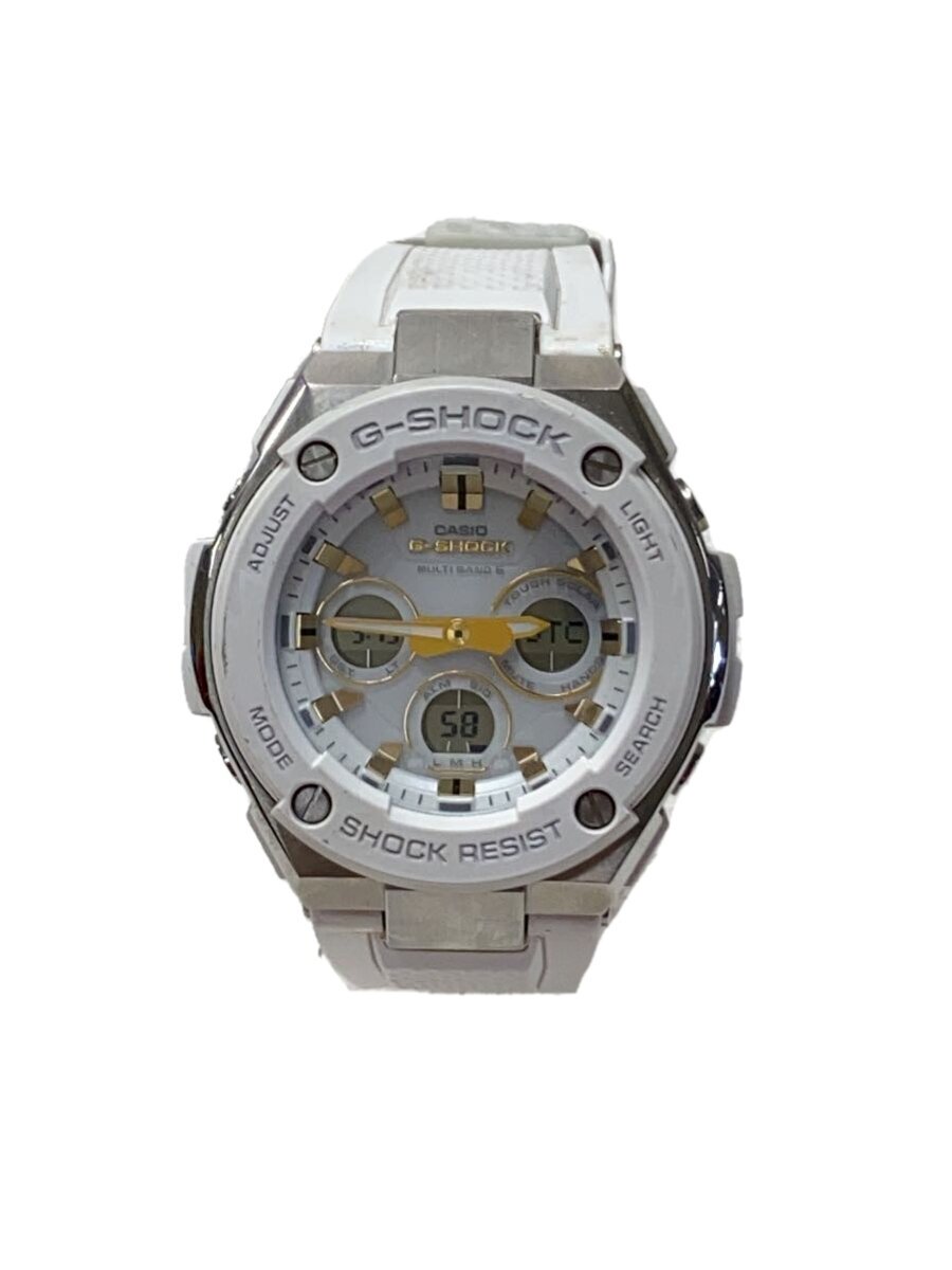 【中古】CASIO◆ソーラーウオッチ・G-SHOCK/デジアナ/天然ゴム/WHT/WHT//【服飾雑貨他】