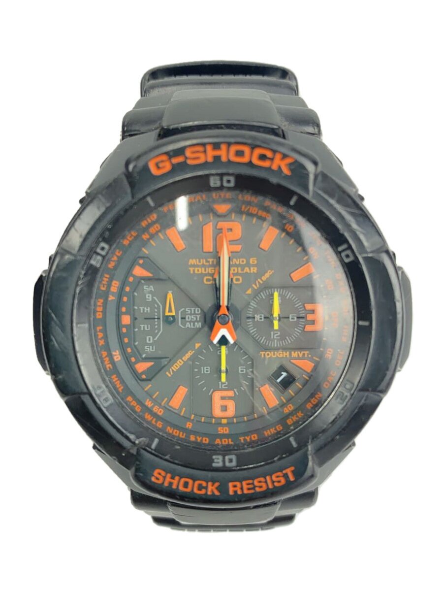 【中古】CASIO◆ソーラーウオッチ・G-SHOCK/アナログ/天然ゴム/BLK/BLK/SS【服飾雑貨他】