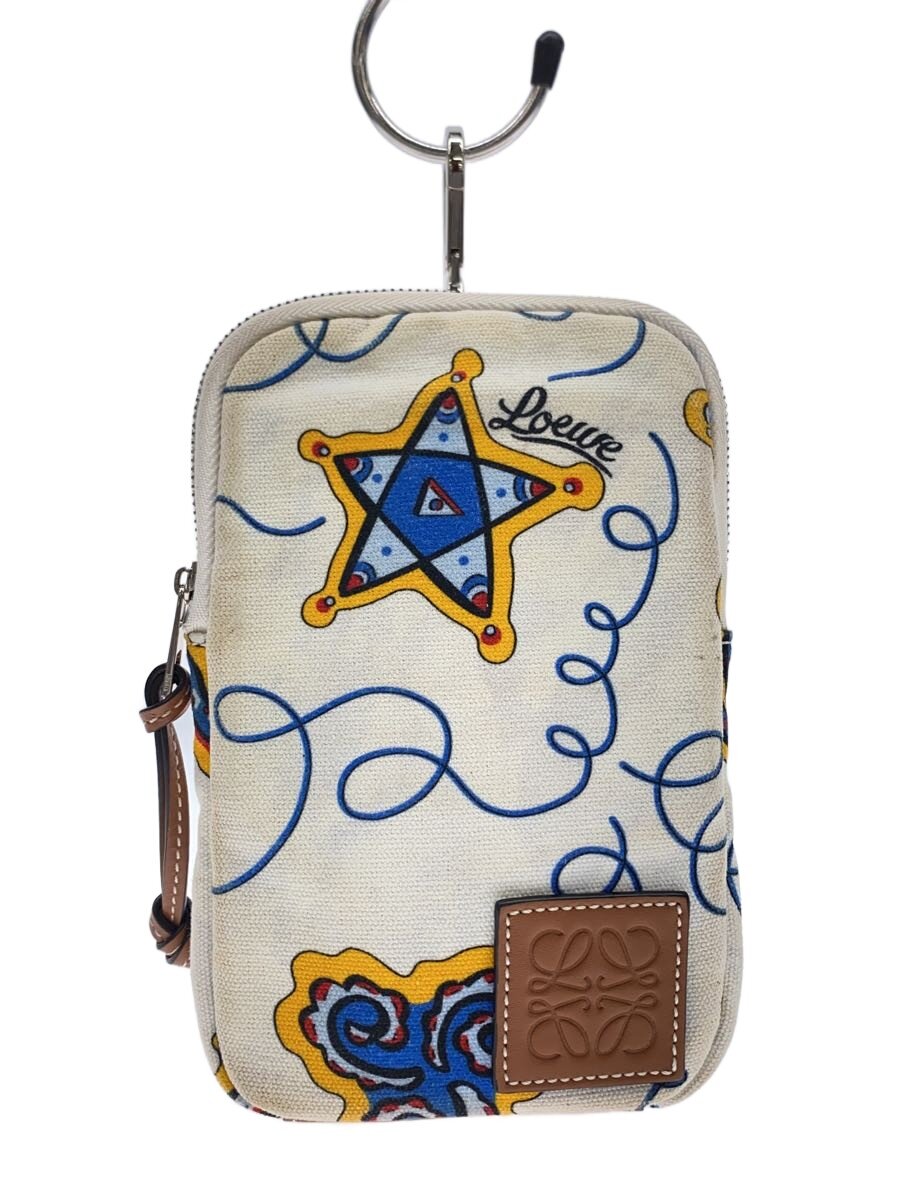 【中古】LOEWE◆合切袋/帆布/WHT/総柄【御徒面子】