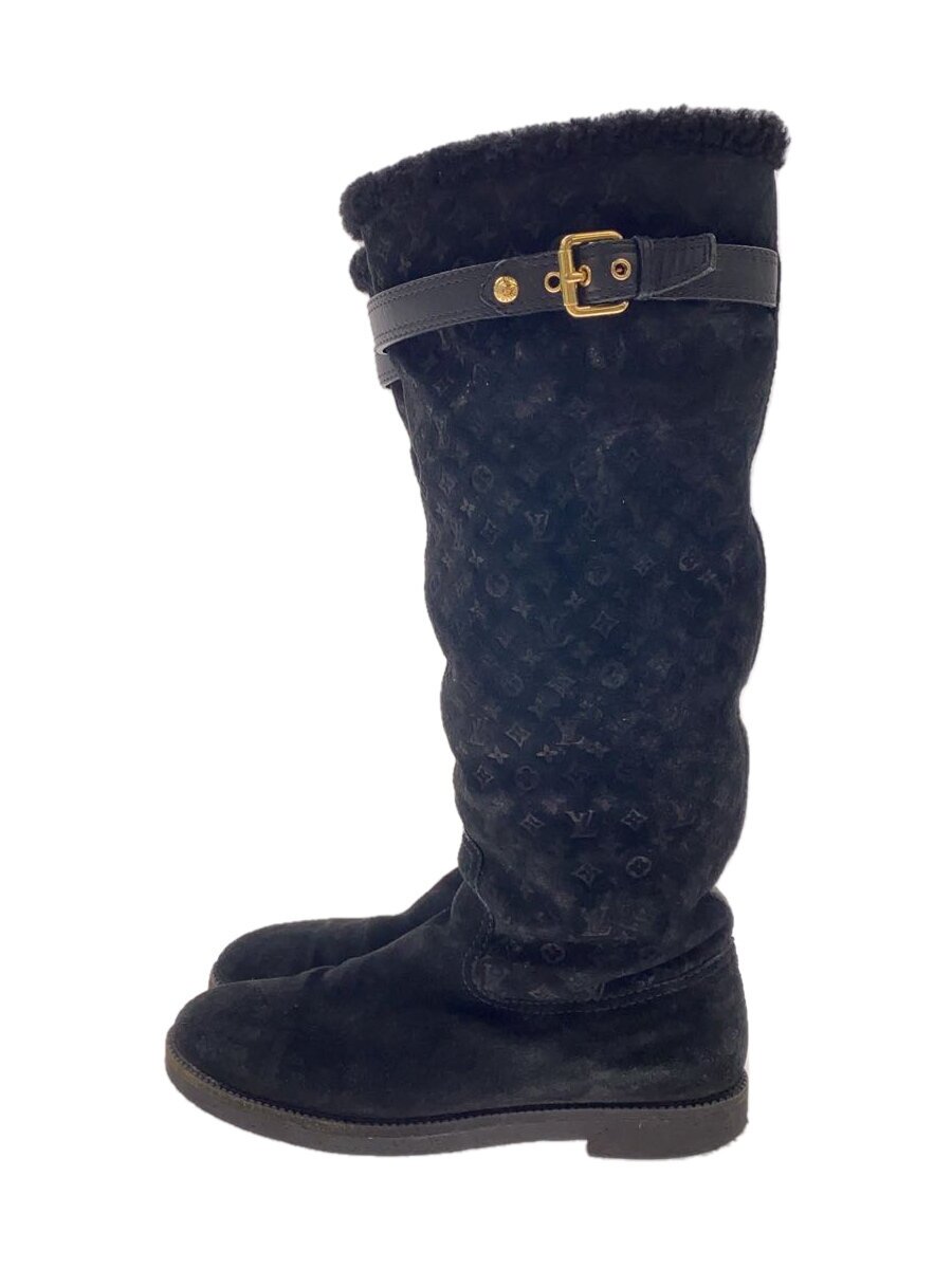 【中古】LOUIS VUITTON◆ロングムートンブーツ/37.5/BLK/スウェード【シューズ】