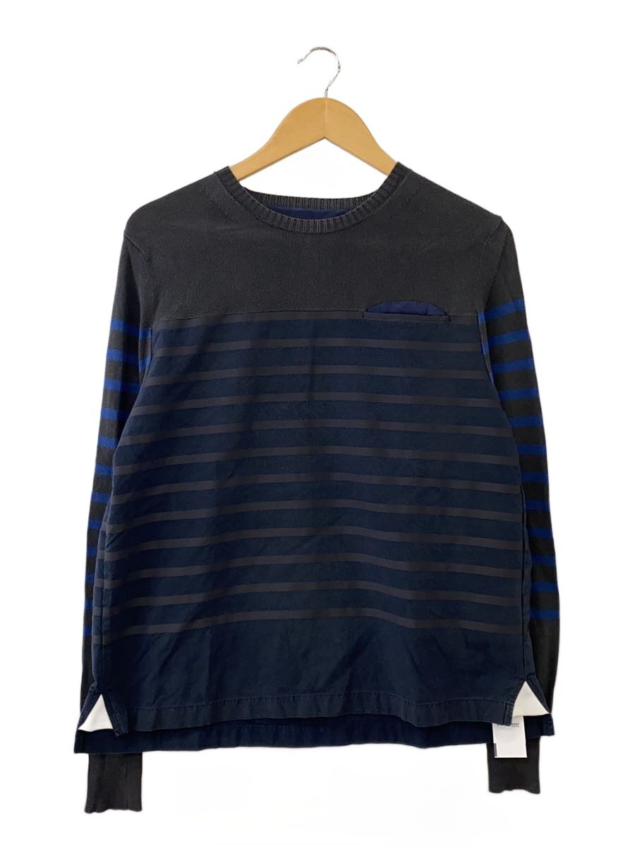 【中古】sacai◆ニット切り替え長袖Tシャツ/1/コットン/NVY/ボーダー【レディースウェア】|2nd STREET 店
