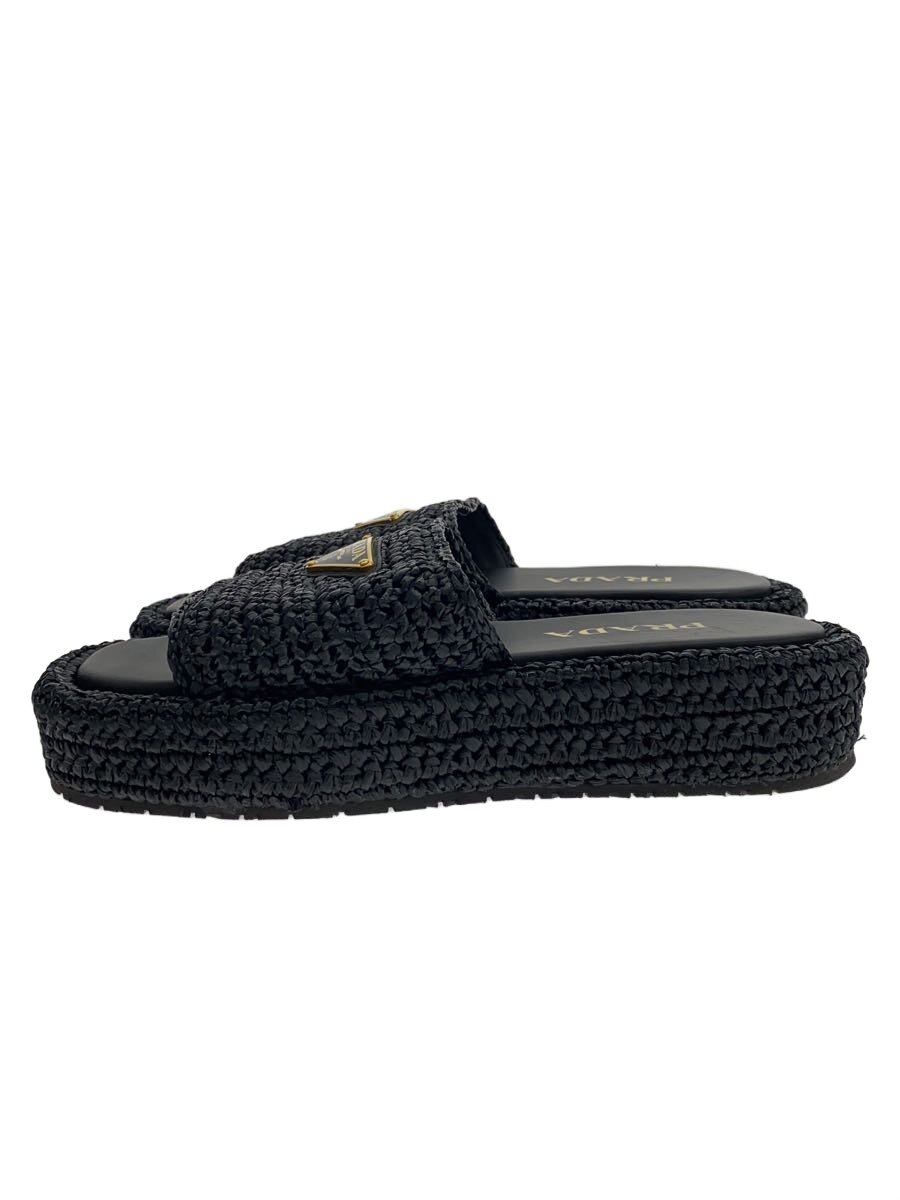 【中古】PRADA◆サンダル/37/BLK/三角形 サンダル【シューズ】