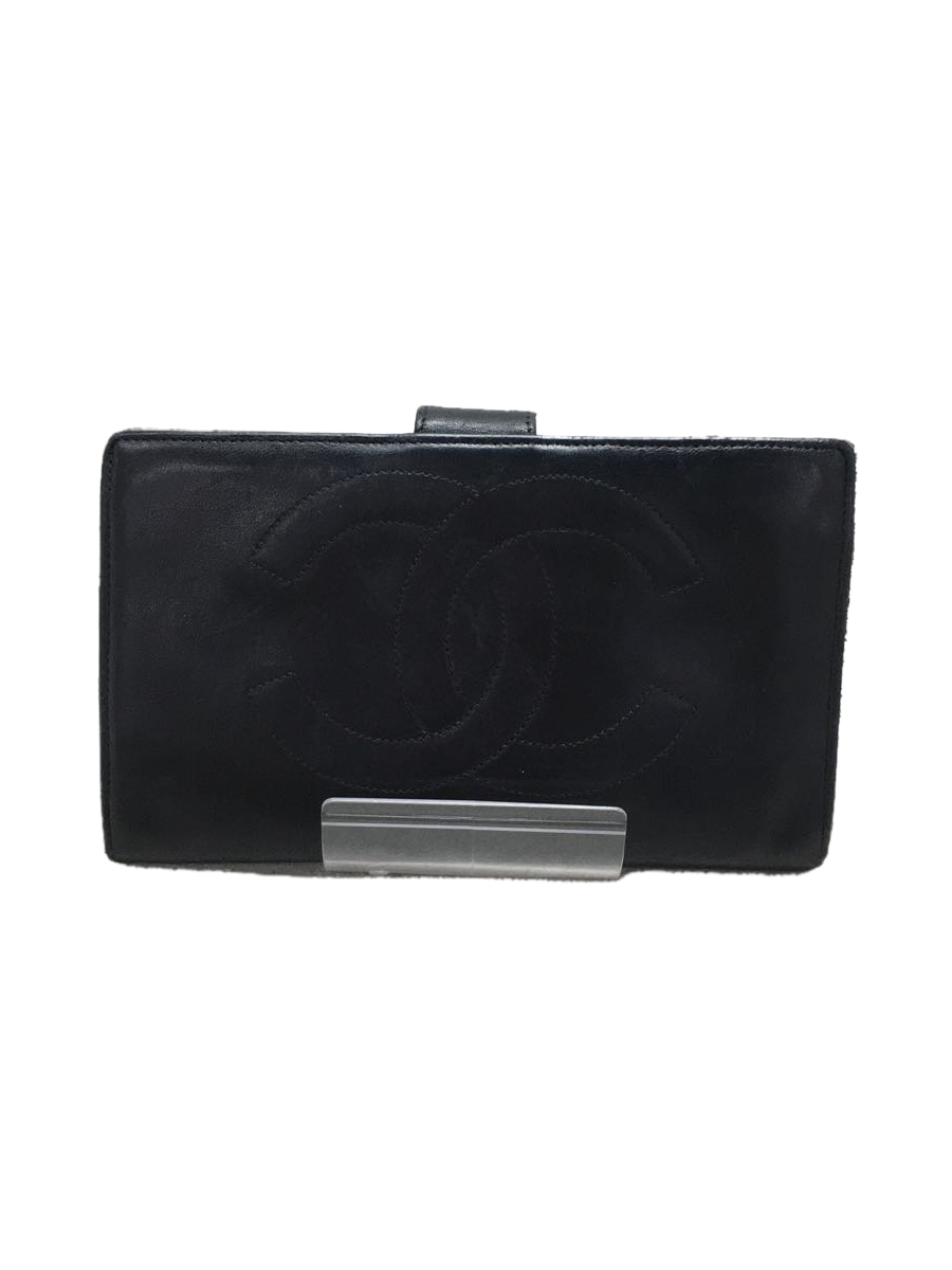 [Japan Used Bag] Used Chanel Bifold Wallet/Leather/Blk/Men'S/Here  Mark/Notebook