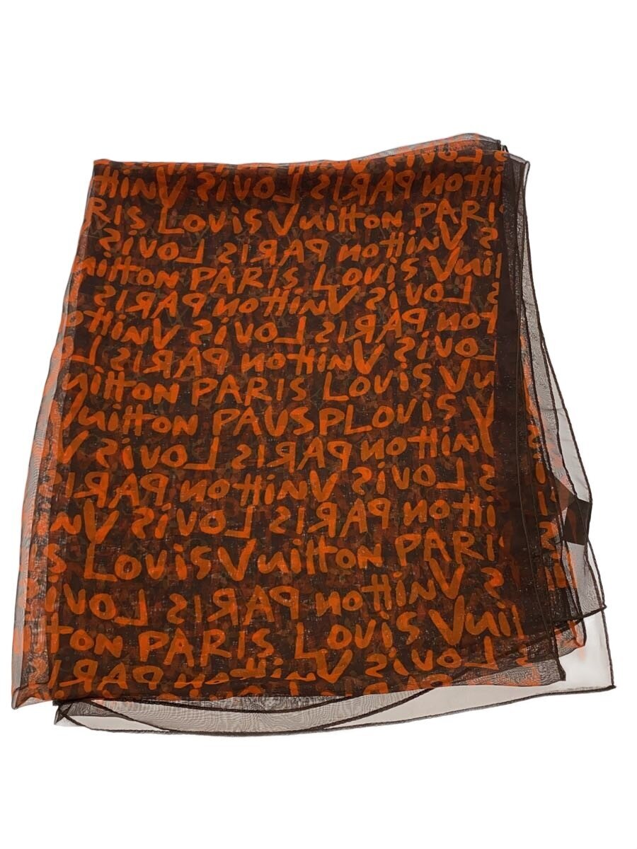 【中古】LOUIS VUITTON◆えり巻き/地絹/BRW/総柄/レディース【服飾雑貨他】