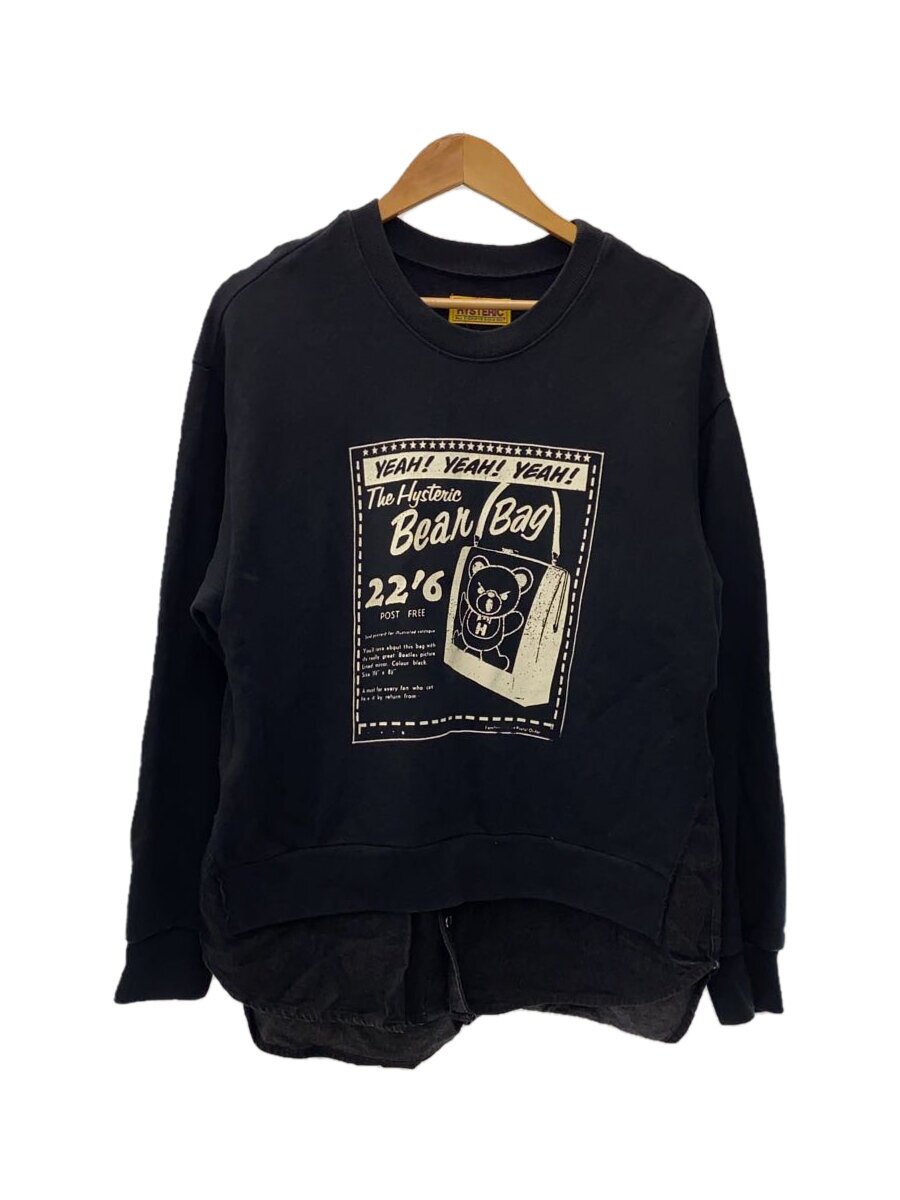 【中古】HYSTERIC◆HYSTERIC BEAR BAGリメイクプルオーバーシャツ//FREE/綿織物/BLK/01【メンズウェア】