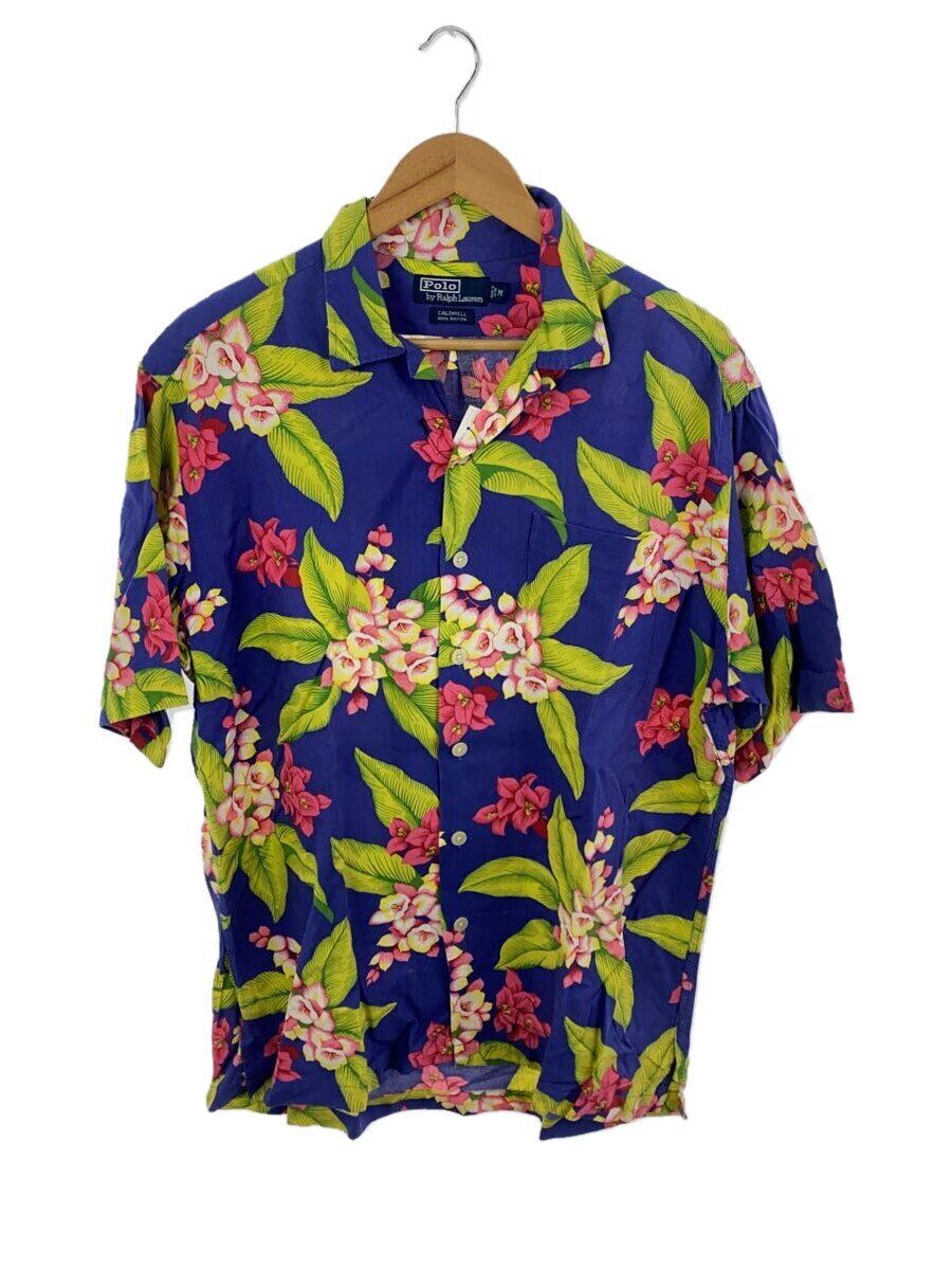 【中古】POLO RALPH LAUREN◆CALDWELL/明けっ広げ色合い/開襟/ボタニカル柄/半袖プルオーバー/M/人絹/NVY/総柄【メンズウェア】