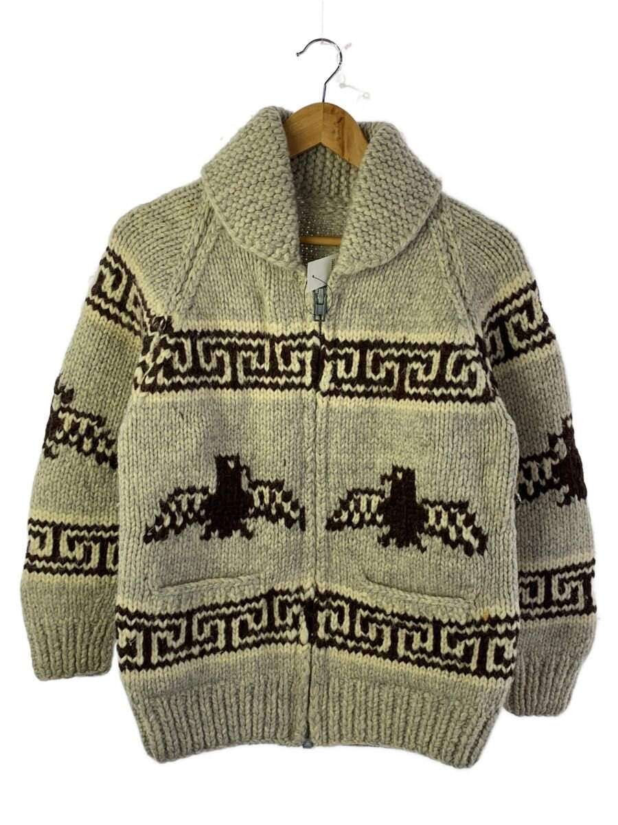 【中古】TUAK/ジレー(朦々たる)/羊毛/ベージュ/総柄/カナダ製/カウ頤/80s【メンズウェア】