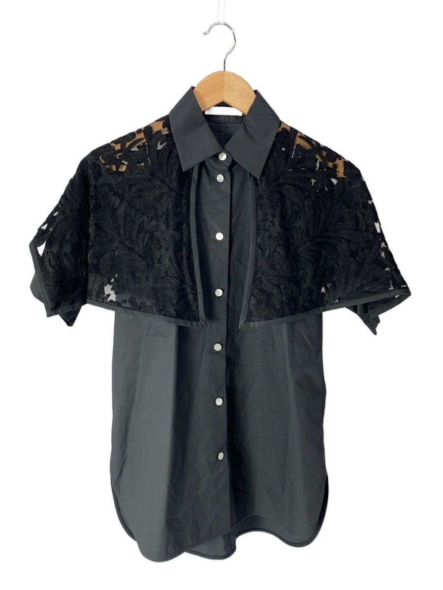 【中古】CINOH◆HALF SLEEVE CAPE SHIRT/半袖トップ/36/綿織物/BLK/無地/23SST004/? NULL ?【レディースお召しもの】