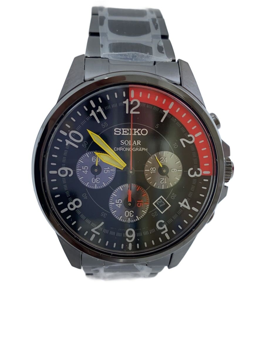 【中古】SEIKO◆ソーラーウオッチ/アナログ/BLK/SLV/V175-0AE0【服飾雑貨他】