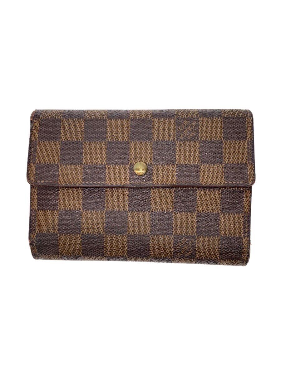 【中古】LOUIS VUITTON◆ポルト・トレゾール・エテュイ・パピエ_ダミエ・エベヌ_BRW/PVC/BRW/総柄/レディース【服飾雑貨他】