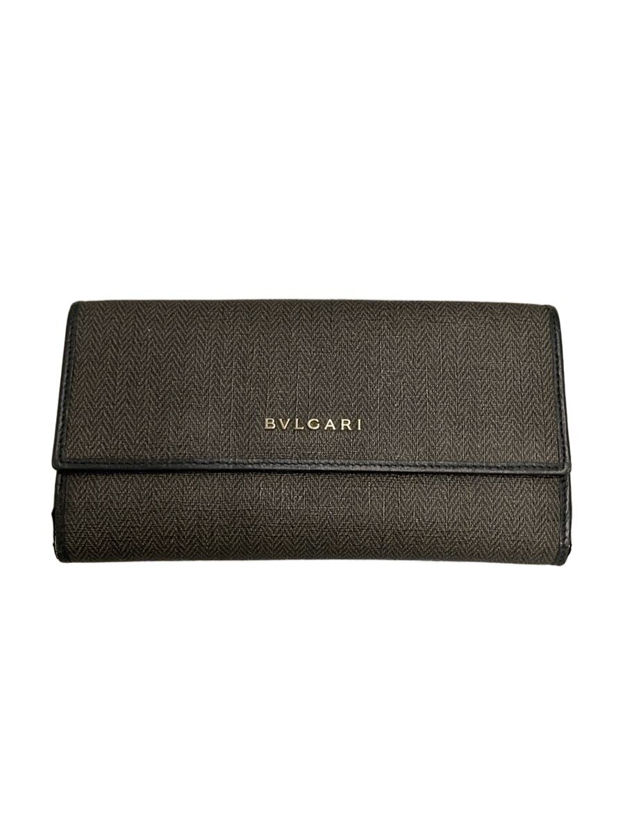 【中古】BVLGARI◆長紙入れ/なめし革/GRY/メンズ/32589【服飾雑貨他】